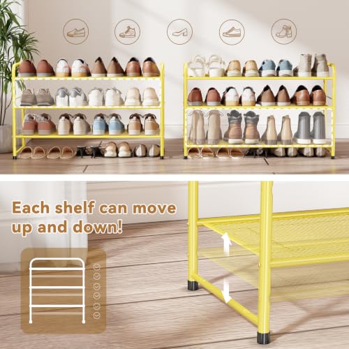 Image of Mesh Shoe Rack, Closet Metal Shoe Organizer Shelf Heavy Duty, Gold | 3-Tier 33 inch Wide Shoe Storage Stackable for Entryway