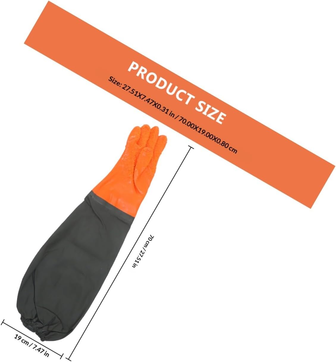 Waterproof Long Fishing Gloves 2pcs with Elastic Wrist Orange Sturdy Outdoor Gardening and Cleaning Gloves for Professional Use
