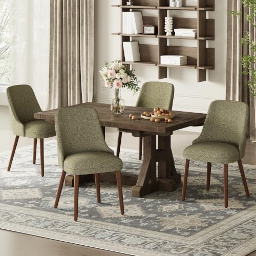 Image of MALOL Dining Room Chair Set of 4, Upholstered Kitchen Chairs with Wood Legs, High-Back Padded Dining Chairs for Dining Room /Restaurant /Cafe, Green