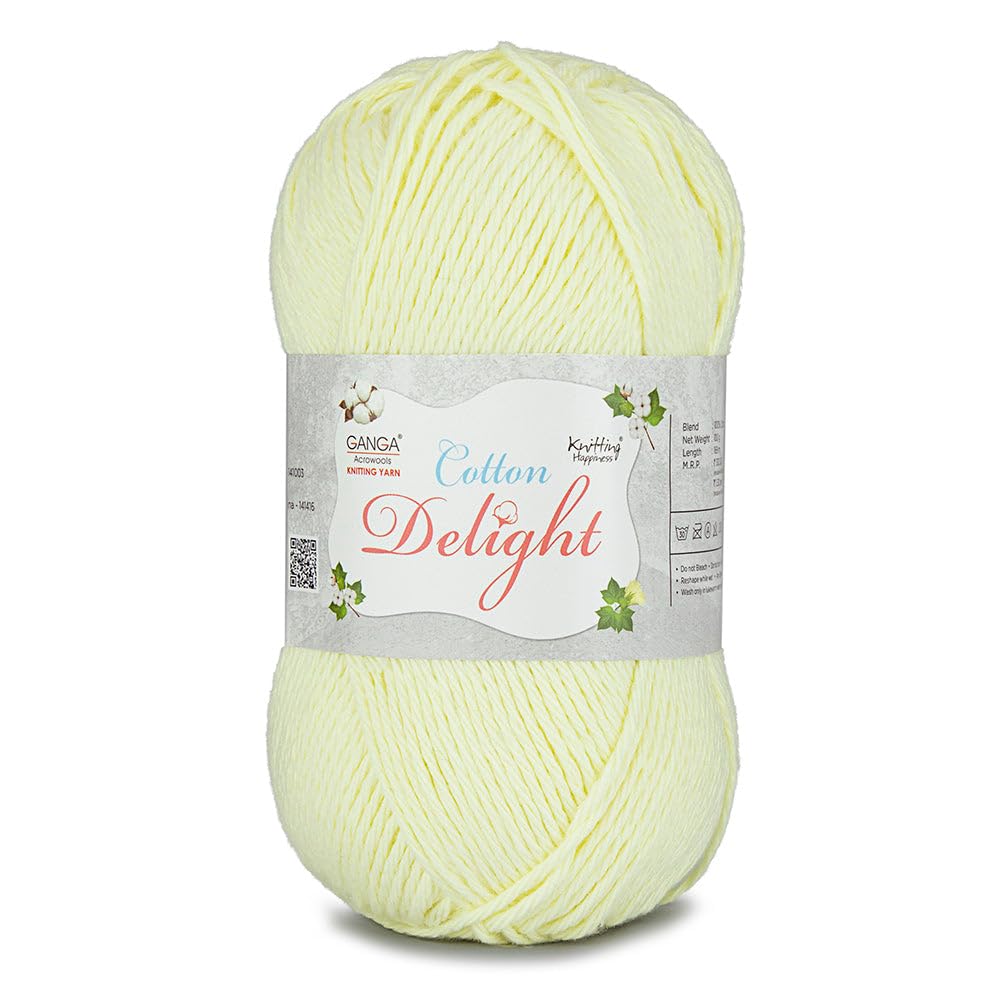 Ganga Acrowools Cotton Delight, Dk Weight Cotton Yarn, Oekotex Class L Certified 100G, 169M (Butter Cream)