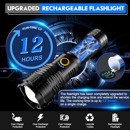 Shadowhawk Rechargeable LED Torch, 10000 Lumens High Power XHP70.2 Flash Light, Long Range Powerful Charging Torchlight with High Beam for Trekking Hunting Emergency