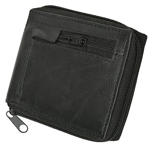 Men's premium soft leather zippered bifold wallet outside zippered coin pocket4