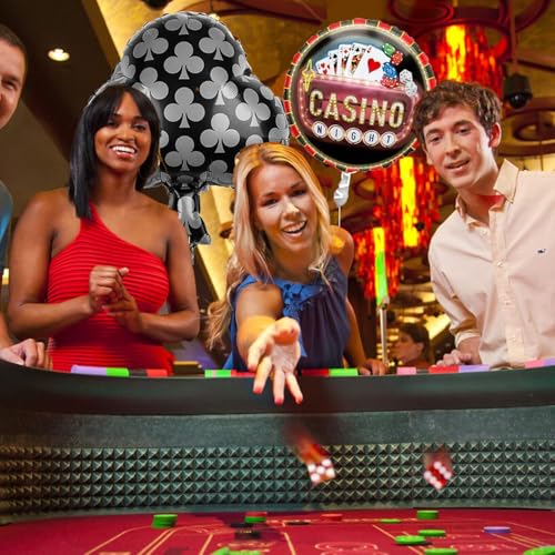 Image of AMFIN (Pack of 14) Casino Theme Foil Balloon Set, Elevate Your Party, Spades - Black, Red & Gold