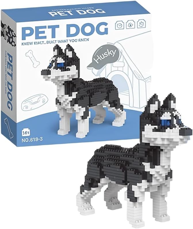Dog Micro Building Block Set,Animal Building Blocks Set Creative Diy Construction Toys Figure Decor Building Toys Birthday Gifts For Boys Girls Animals Toys Gifts For Boys Girls Adult (Husky)