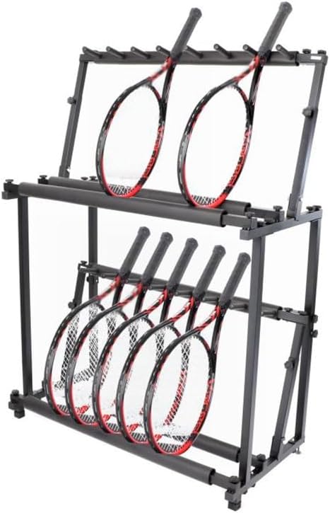Racquet Stand Rack Floor Standing, Badminton Tennis Racket Display Stand Adjustable Height, Violin Storage Organizer Holder for Home Gym Studio,Black-90.5x43.5x55cm (Black 90.5x43.