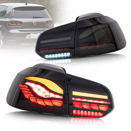 Vland Oled Sequential Smoked Tail Lights Assembly Compatible For [Volkswagen Vw Golf 6 Mk6, Golf R 2010-2014] Rear Lamps Assembly W/Dragon Scales Running Light,(Not Fit Cabrio & Gti & Convertible) #TOP11