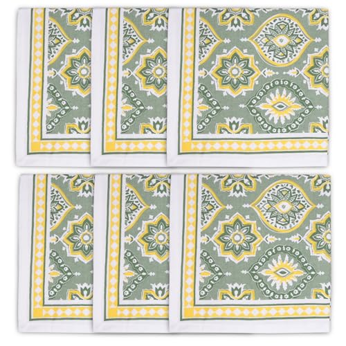Image of Encasa XO Dining Table Napkins Set of 6 | Sage-03 Block Printed Cotton Canvas Cloth Napkin - 45x45 cm | Jaipur Sanganeri Hand Print