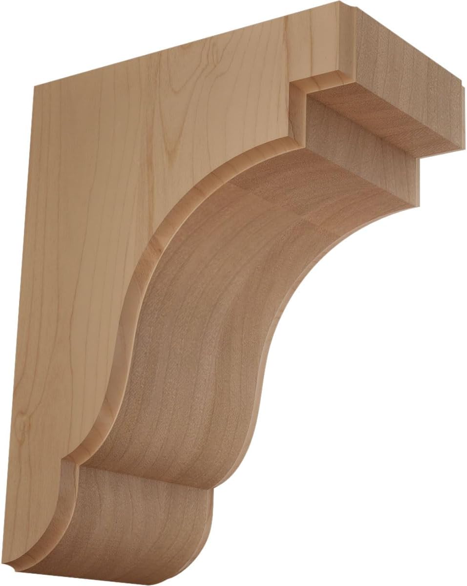 Ekena Millwork BKTW05X05X08BERW Bedford Wood Brackets, 5 1/4"W x 5"D x 7 1/2"H , Rubberwood