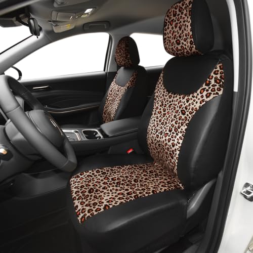 Image of AUTOFAN Universal Fit Front Car Seat Covers (2-Pack) - Premium PU Leather with Leopard Print Design, Airbag Compatible, Easy Installation, Stylish Interior Upgrade for Cars & SUVs