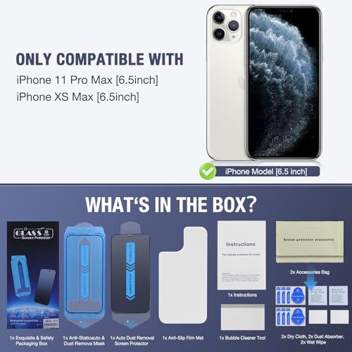 Image of 2-Pack Screen Protector for iPhone 11 Pro Max and iPhone XS Max 6.5-Inch, 9H Tempered Glass, High Definition Clear, Full Coverage, Anti-Fingerprint, Auto Dust-Elimination, No Bubble, Easy Installation