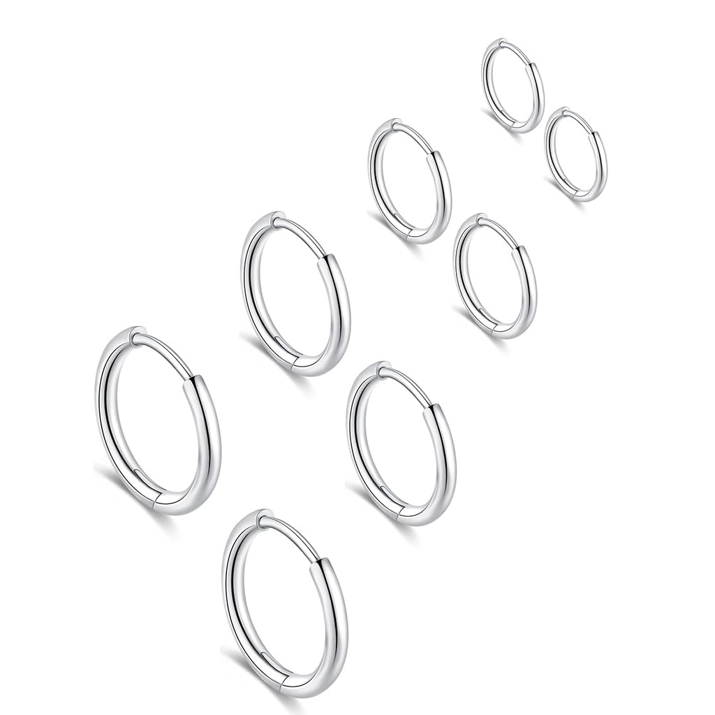 SANNIDHI® 4 Pairs Hoop Earrings for Women Men Stylish Stainless Steel 8mm 10Mmm 12mm 14mm Ear Rings Trendy Cartilage Surgical Hoops Earrings for Women Girls Men - Silvercolor (B0D7ZKYFTH) Amazon Price History, Amazon Price Tracker