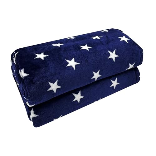 Forever Young & Co. White Stars Blue Bed Blanket, House Personal White Stars Shawl, Hand Neck Warming Blanket,Cozy Flannel Blanket #TOP5