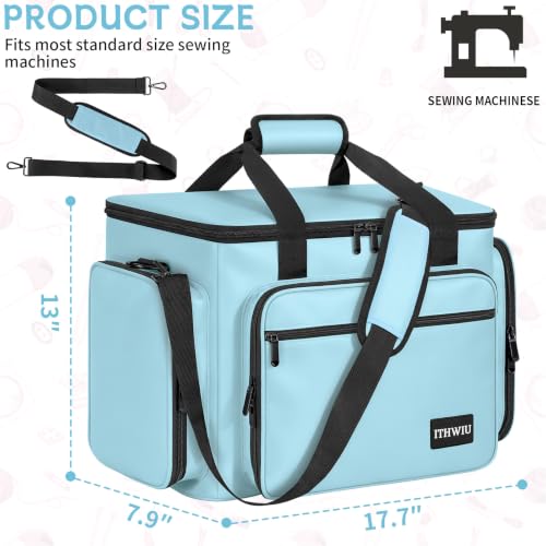Image of Sewing Machine Carrying Case with Multiple Storage Pockets Large Capacity, Universal Tote Storage Bag Compatible with Most Standard Singer, Brother, Janome, Blue