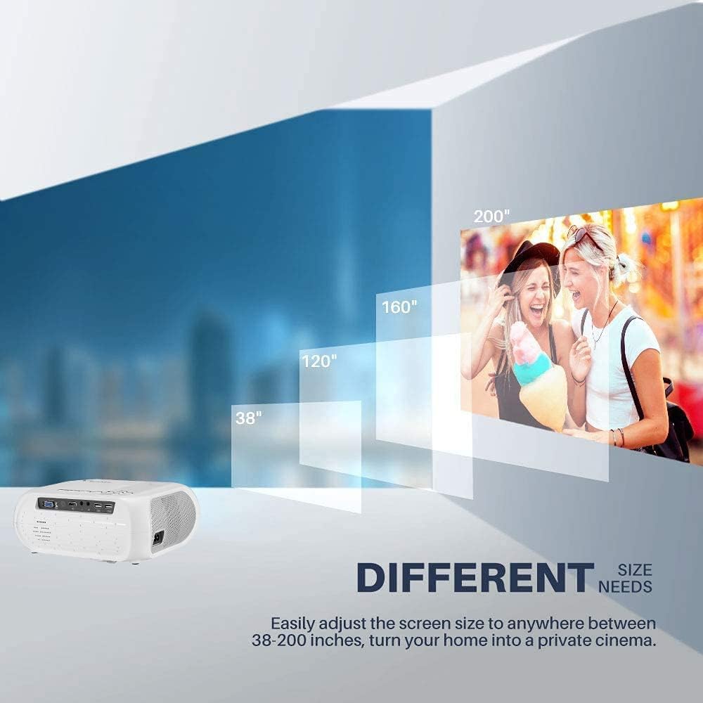 Rétroprojecteur Bluetooth WiFi Videoprojecteur Portable 1080P Full HD Mini Projecteur Vidéo Portatif pour iPhone Android Smartphone PC PS4 TV PPT Home Cinéma Haut-Parleurs Intégrés Cadeau de Noël