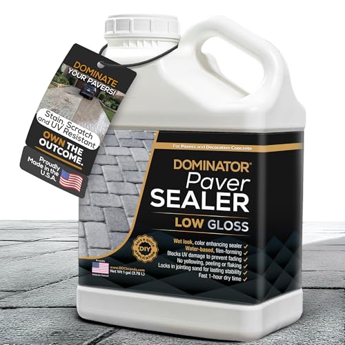 DOMINATOR Low Gloss Wet Look Paver Sealer 1 Gallon - Water Based Paver Sealer for Outdoor Driveway, Patio, Brick, Flagstone | Protects Against Stains, Cracks & Weather Damage