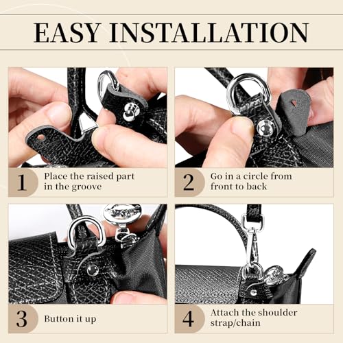 Image of Purse Straps Replacement Kit for Longchamp Mini Bags, Shoulder Crossbody Straps for Mini Pouch, Leather Crossbody Bag Strap Kit for Women Longchamp Handbag (Silver Black)