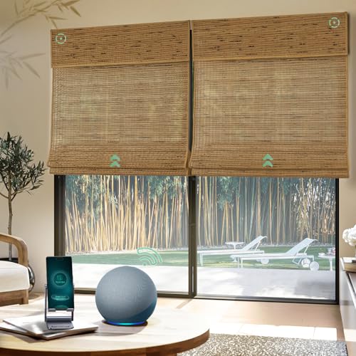 Yoolax Motorized Roman Shades with Remote, Custom Smart Roman Window Blinds