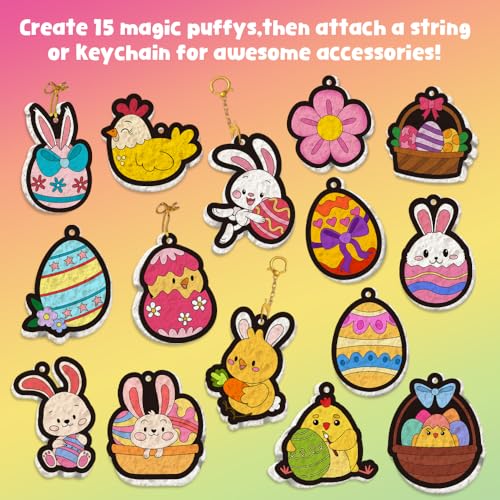 Image of MZYTOZA Magic Foam Texture Painting Kit - 3D Art Craft Aqua Magic Puffs Paint Kit, 15 Mess-Free Paint by Number Craft for Kids (Double-Sided Aqua Magic Puffs Easter Bunny)