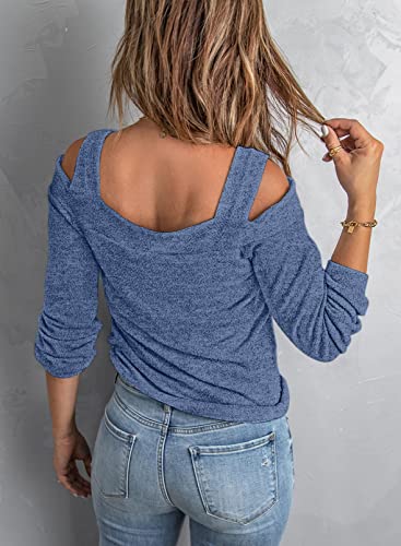 Image of Women Blouses and Tops Black White Colorblock Bell Sleeve Cold Shoulder Top Shirt