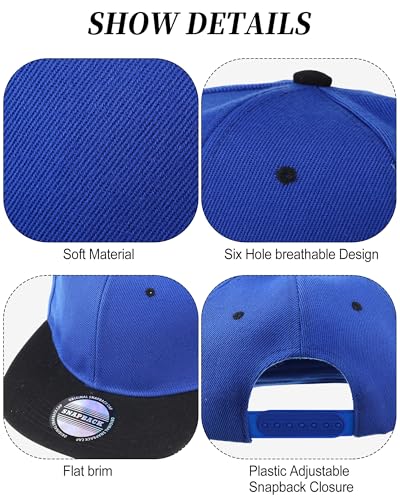 Image of 15 Pack Snapback Hats for Men Hip Hop Style Solid Baseball Hats Adjustable Snapback Cap Flat Brim Baseball Caps