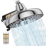 SR SUN RISE High Pressure Shower Head with Filters, 8-Inch Fixed Rain Showerhead with 2 Quick- Change Shower Filter Replacement Cartridges, 18-stage Hard Water Softner Removes Chlorine, Chrome