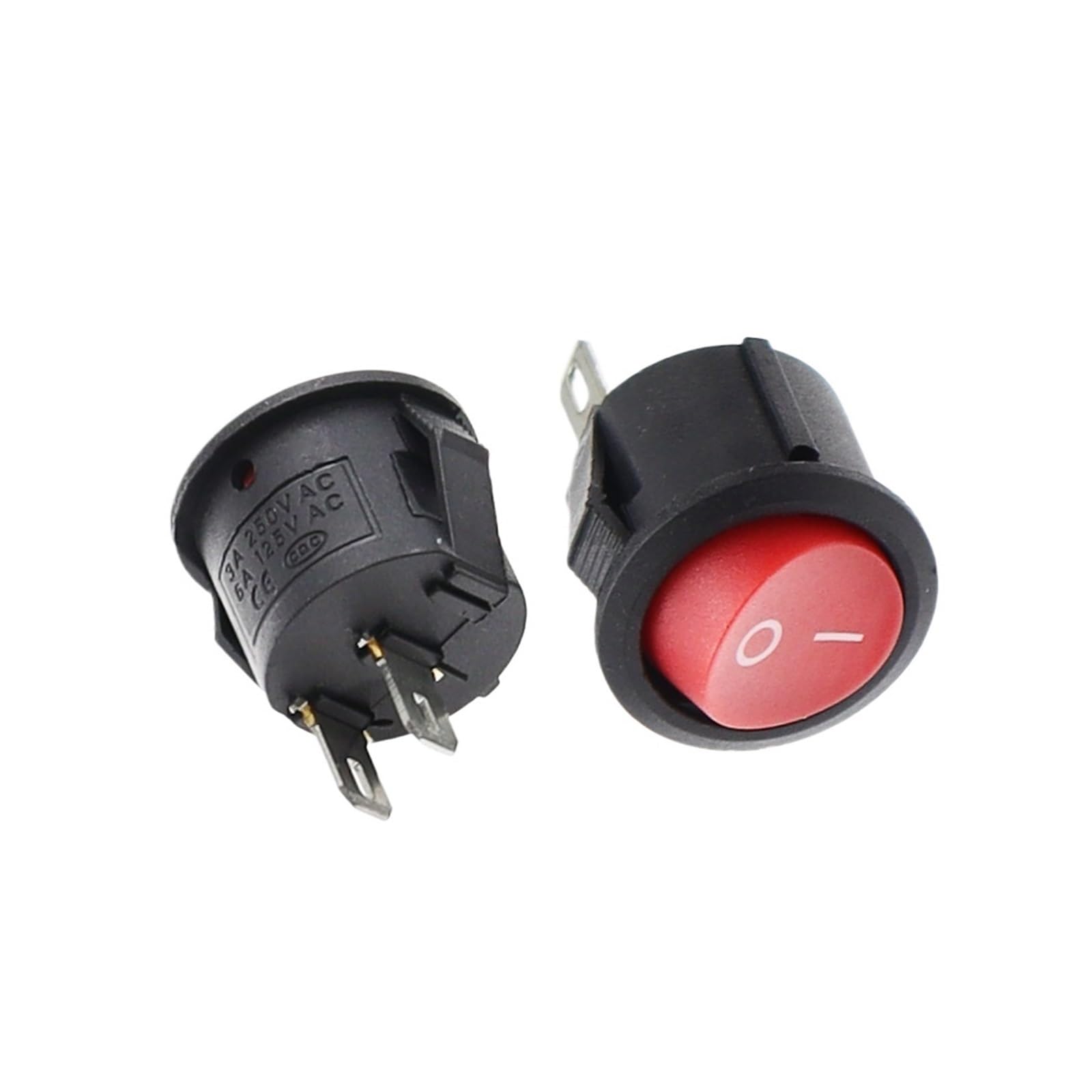 100 Piezas de 2 Pines, Rojo, KCD1, 2 Pines, 15 mm, Interruptor basculante Redondo for Barco, Encendido/Apagado, CC, CA, 3 A/250 V, for Coche