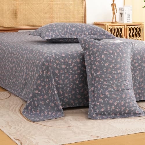 Image of Story@Home King Size Air Cotton Bedsheet 240 TC Flat Sheet with 2 Pillow Covers, Soft & Durable Bed Sheet for King Bed (250 x 270 cm, Floral Print, Dark Grey)