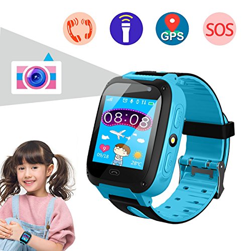 Smart Watch for Kids, Kids Phone Watch with Camera, Qilampe GPS Tracker Game Watch Support Calls Touchscreen Anti-lost SOS Bracelet Children Holiday Birthday Gifts(SIM Card Not Included)