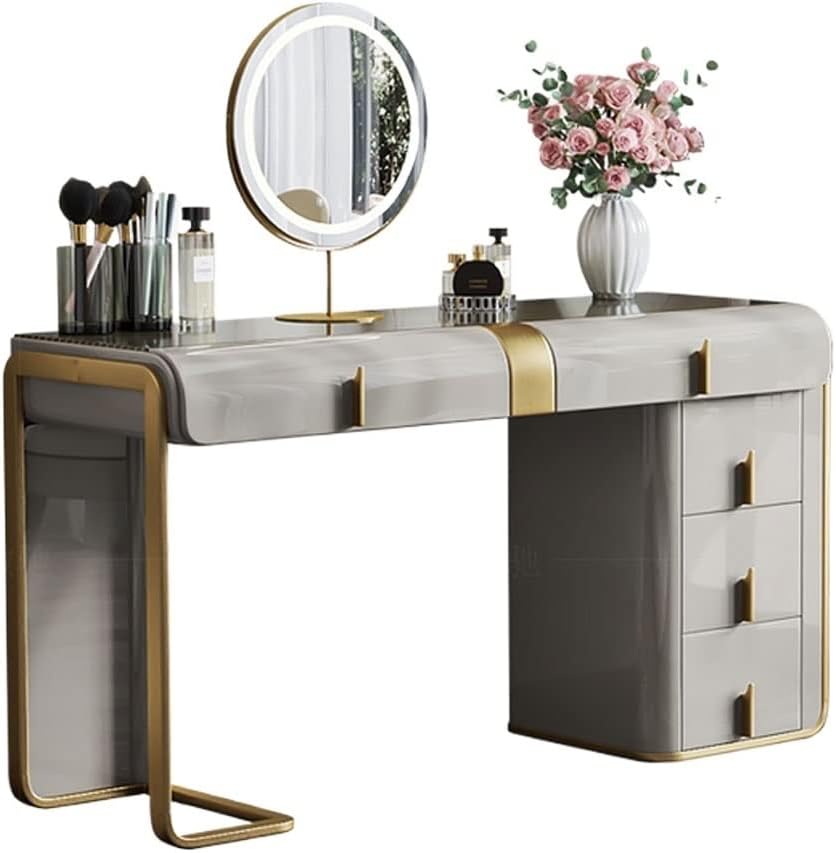 Multifunctional Dressing Desk Dresser and Storage Cabinet in One Combination Bedroom Simple Makeup Table with Drawers and Lighted Mirror Vanity Makeup Table (Color : A, Size : 1.2)