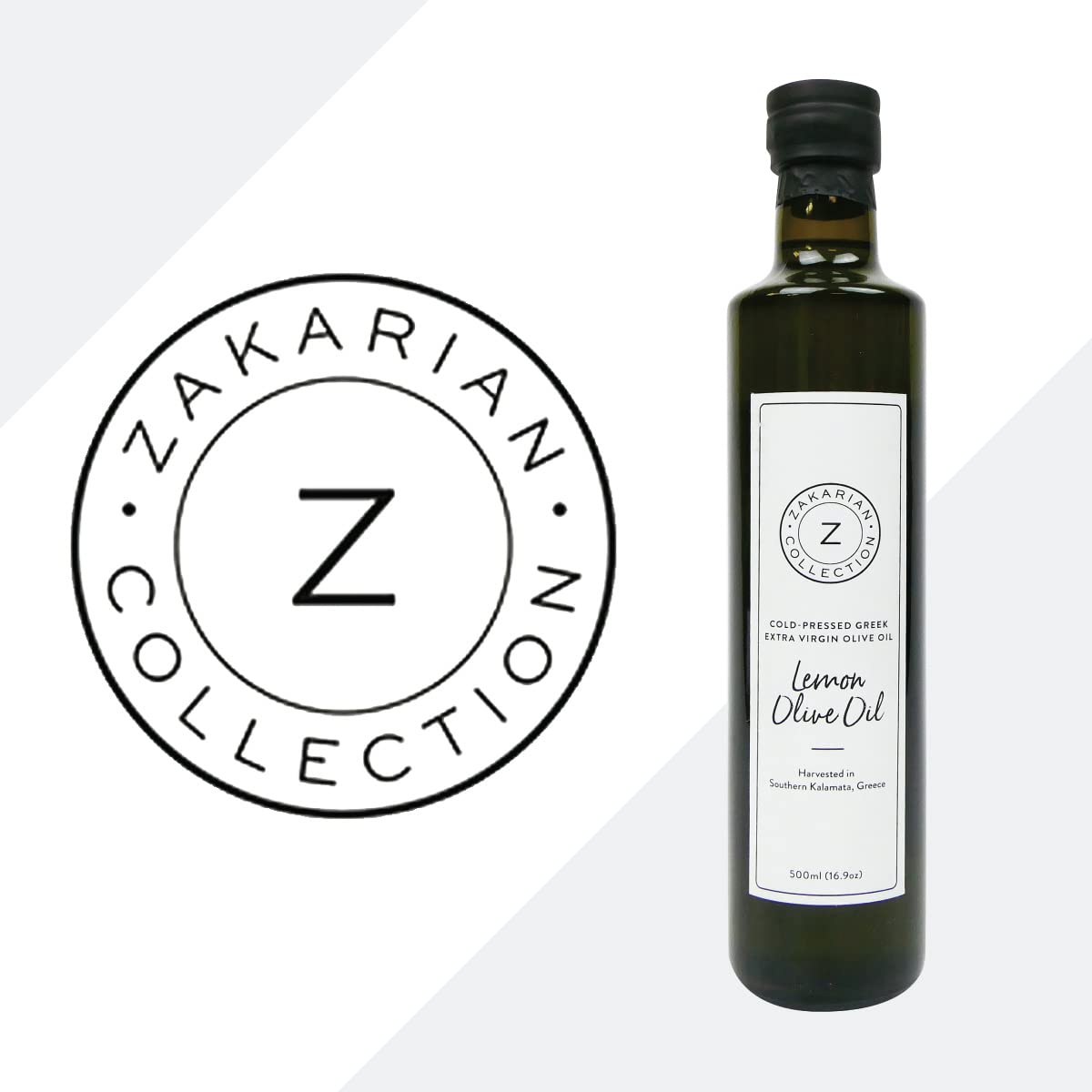 Zakarian: Cold-Pressed Extra Virgin Lemon Olive Oil - Made from Organic Greek Olives and Lemons - 500 ml - Ultra-Premium, Low Acidity - Best Served with Bread, Pasta, Salads, Seafood and More