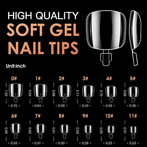 Clear Soft Gel Toenail Tips, Melous 600Pcs Full Cover Nail Tips Gel X Nail Tips Clear False Fake Nails #TOP1