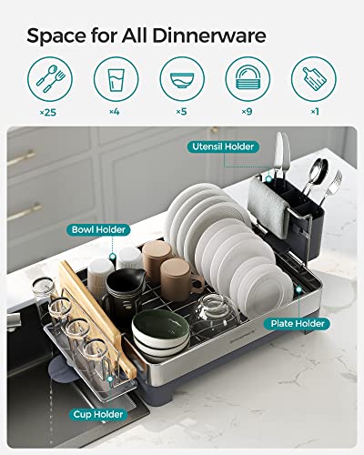 Songmics Dish Drying Rack, Stainless Steel Dish Racks For Kitchen Counter, Dish Drainers With 360° Rotatable Spout, Removable Drainboard, Fingerprint-Proof, Silver And Gray Ukcs030E01 #TOP5