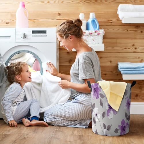Panier à linge à fleurs violettes imperméable salle de bain - 7