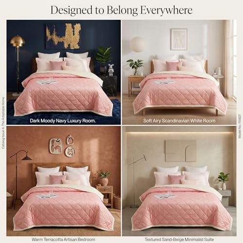 Image of VAS COLLECTIONS Double Bed Microfiber Comforter 80x90 Inch | Reversible AC Comforter | Soft Quilted Lightweight Blanket | 180 GSM All Season Comforter | Vibrante Colour Collection, Blush Pink