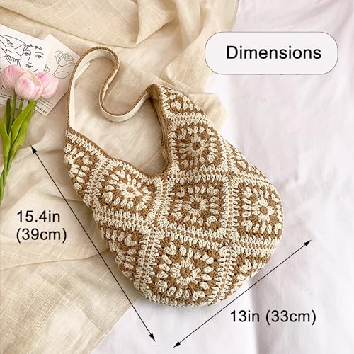 Image of Rejolly Straw Hobo Bag for Women Tote Bag Summer Vacation Beach Handbags Boho Bohemian Style Shoulder Purse