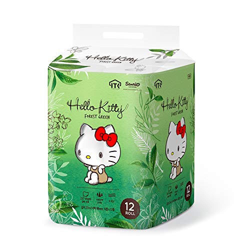Hello Kitty Forest Green Toilet Paper,100% Wood Pulp, 3 Ply 24 Rolls, (2 Packs Of 12 Rolls) #TOP1