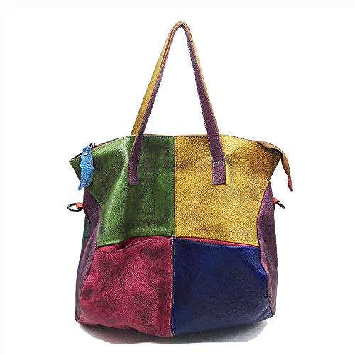 mlhk Sac à Bandoulière Fait Main en Cuir Véritable, Sacs De Messager Inégalés Sacs à Bandoulière pour Sac à Dos,Multi-colored-38 * 34cm Cover
