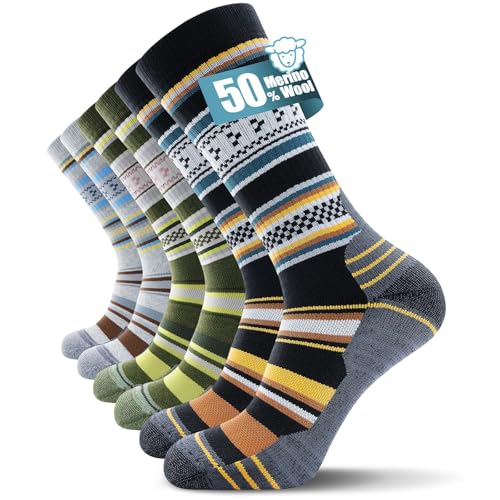 TANSTC Calcetines Térmicos de Senderismo para Hombre, Acolchados de Lana Merina, Transpirables para Correr, Ciclismo e Invierno, 3 Pares, Multicolor (Mix), Talla L