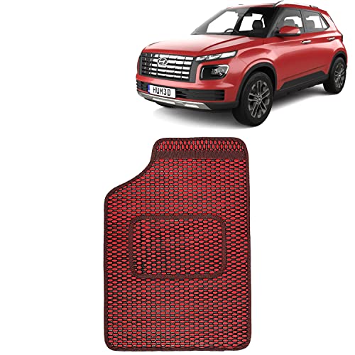 Image of Kingsway Dotted Design Car Floor Foot Mats Universal Fit for Hyundai Venue, Model Year : 2022 Onwards, Water and Dustproof, Color Red, Set of 5 Pieces