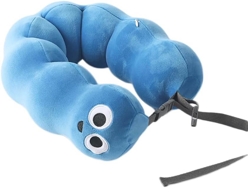 Travel Pillow Memory Foam Caterpillar Adjustable Neck Pillow for Airplanes Traveling Pillow for Car (Blue)