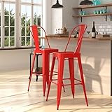 Merrick Lane Dothan Series Bar Height Stool - Red Finish - Metal Frame with Cross Bracing - Convenient Removable Back - Integrated Footrest
