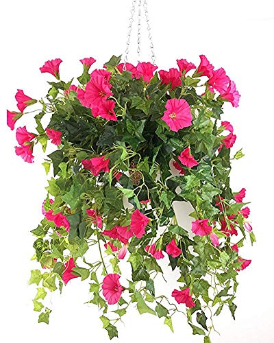 Lopkey Silk Morning Glory Artificial Flowers Patio Lawn Garden Hanging Basket Decor,Red(4pcs)
