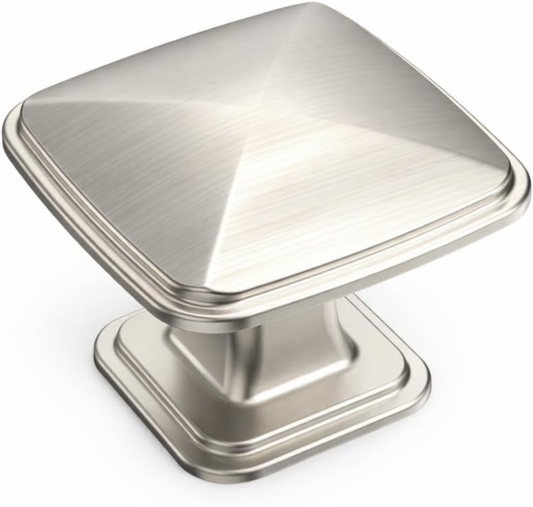 ANGSTROM 10-Pack Cabinet Knob, Solid Zinc -1.25" Square (Brushed Nickel)