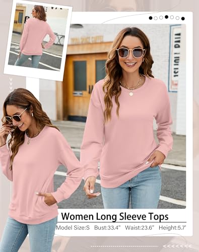 TICTICMIMI Women's Casual Long Sleeve Color Block/Solid Tops Crewneck Sweatshirts Cute Loose Fit Pullover with Pockets - Image 5