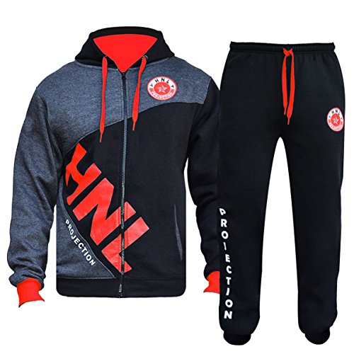 GUBA® - Conjunto de chándal para hombre, sudadera con capucha y pantalones, diseño HNL, con puños y tobilleras