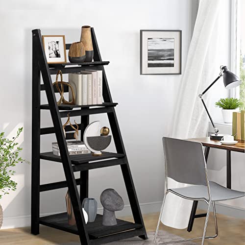 Babion Ladder Shelf, 4-Tier Home Office Ladder Shelf, Small Bookshelf, Leaning Bookshelf Ladder Bookcase Plant Shelf Indoor, Standing Ladder Shelf For Living Room Bathroom Bedroom #TOP3