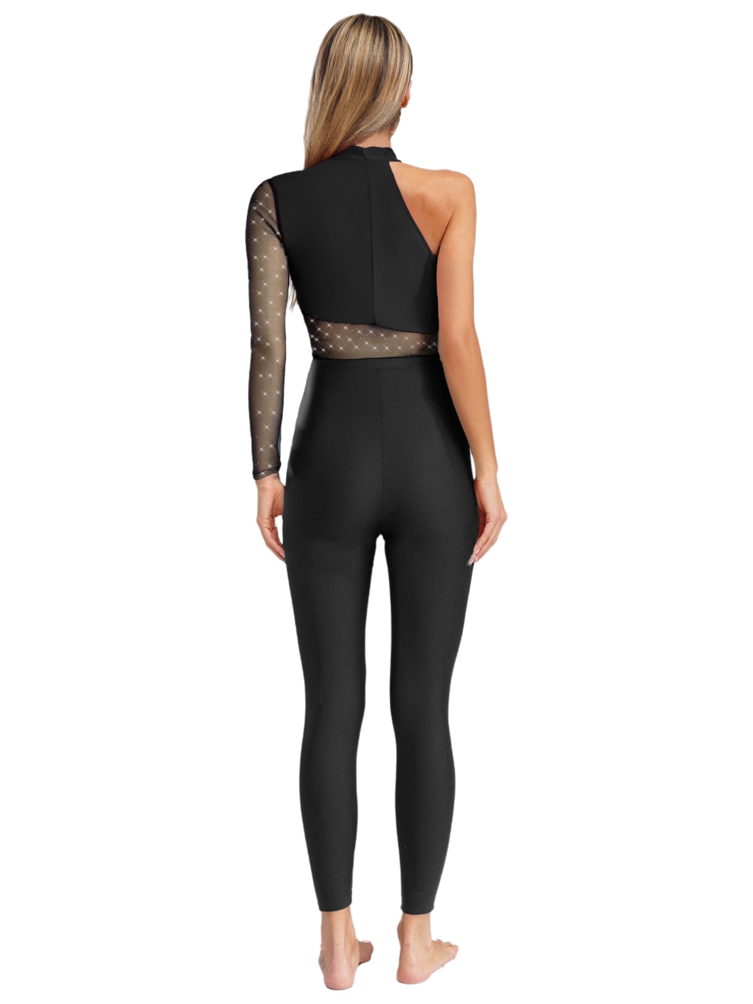 Agoky Maillot De Danza Ballet Mujer Mono De Manga Larga con Pedería Brillante Jumpsuit Deportivo Traje De Baile Competición