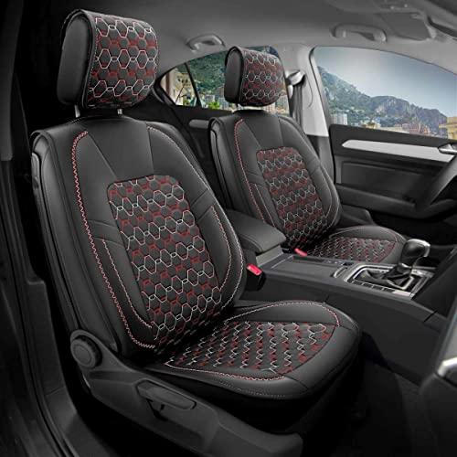 Germansell 206IRETWSRB Fundas de asiento aptas para Renault Twingo a partir de año de construcción 2014 en color negro rojo Set Barcelona Cover