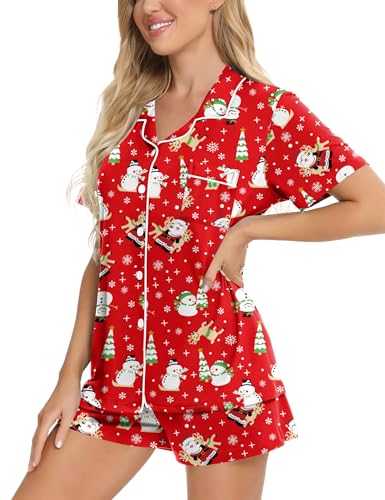 Image of SWOMOG Womens Button Down Pajamas Set Short Sleeve Sleepwear Bride Soft Pj Lounge Sets XS-3XL