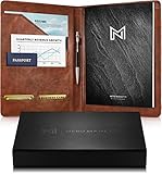 Nero Manetti - Leather Portfolio Folder - Business PU Leather Notepad Holder for Resumes, Legal Pad Executive Binder, Professional Padfolio Notebook for Women/Men (Brown)
